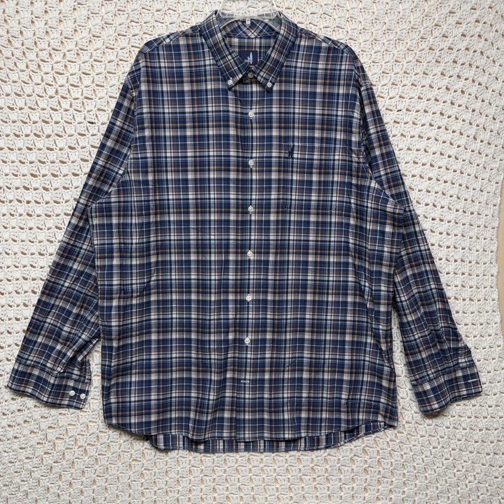 Johnnie-O Prep Formance Shirt Men's 2XL Blue Check Long Sleeve Button Down